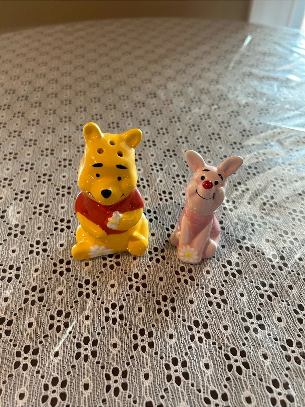Winnie-the-Pooh and Piglet Floral Ceramic Salt and Pepper Set
